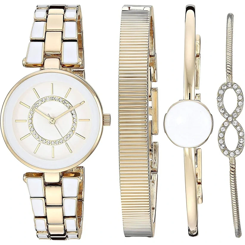 Free Sample Fashion Women's Premium Crystal Ornament Watch Bracelet Set Japanese Quartz Movement Watches 1