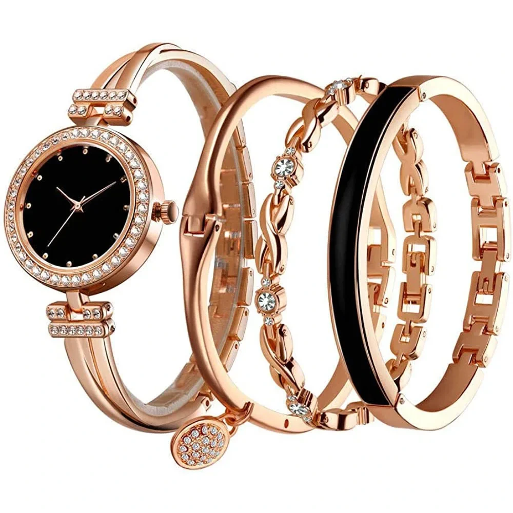 Free Sample Elegant Bracelet Set Women Glitter Crystal Watches Bangle Set Stainless Steel Girls Wrist Watch 1