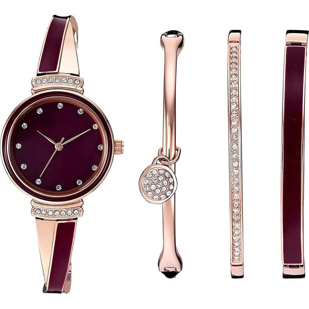 Free Sample Women's Premium Crystal Inlay Bangle Watch Set Japanese Quartz Movement Female Watches 1