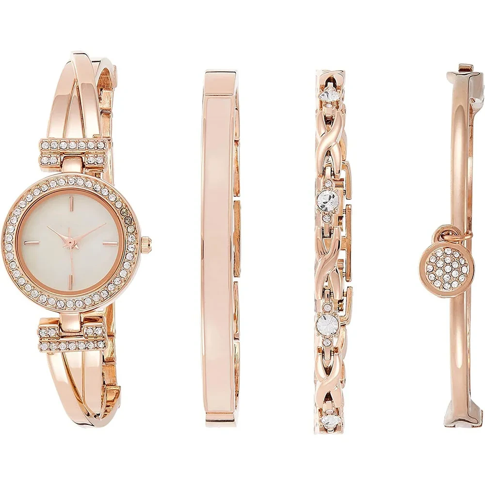 Free Sample New Design Women's Premium Crystal Inlay Bangle Watch Bracelet Set Female Gift Watches 1