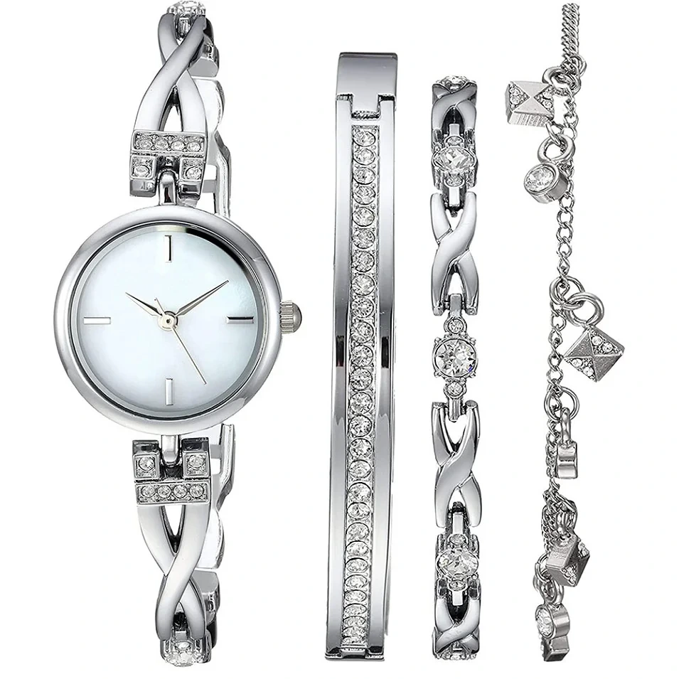 Free Sample Women's Premium Crystal Ornament Watches Bracelet Set Japanese Quartz Movement Female Gift Watches 1