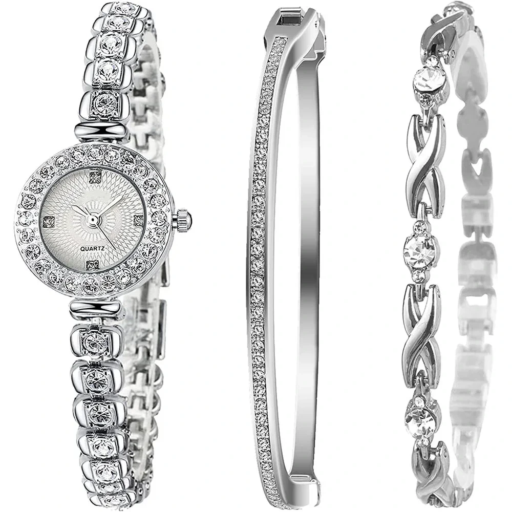 Free Sample Rhinestone Women Watches Elegant Stainless Steel Ladies Bracelet Set Gift Female Watch 1