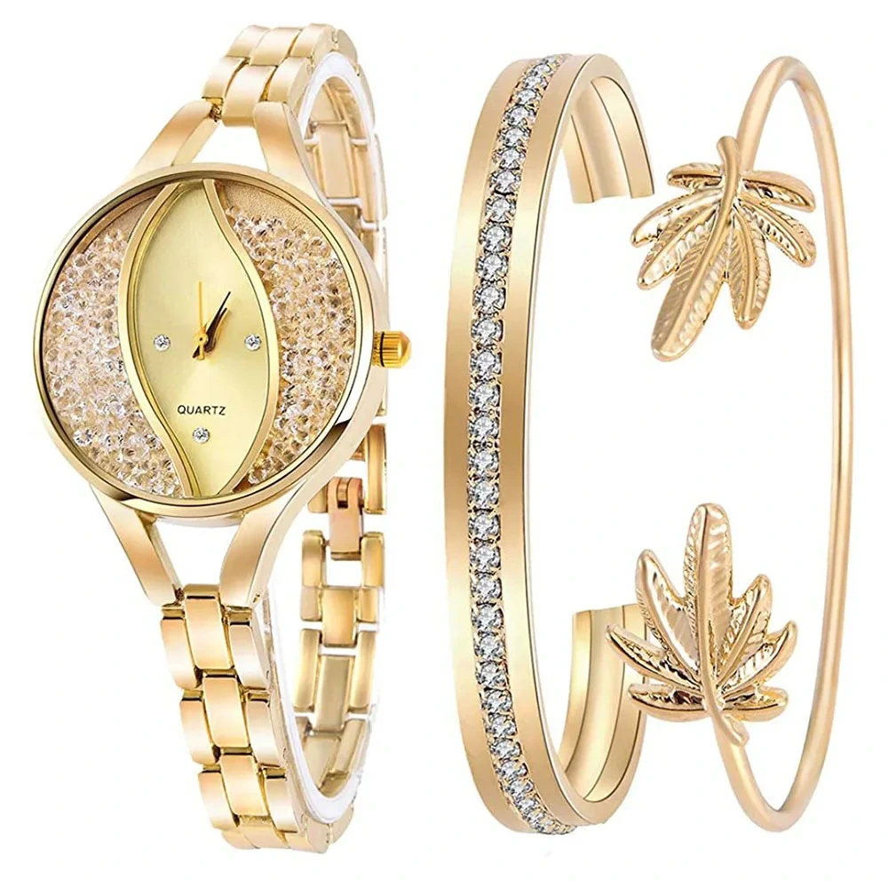 Kostenlose Muster-Mode-Damen-Diamant-Armbanduhr-Armband-Armband-Set, analoge Quarz-Damenlegierungsbanduhren 1