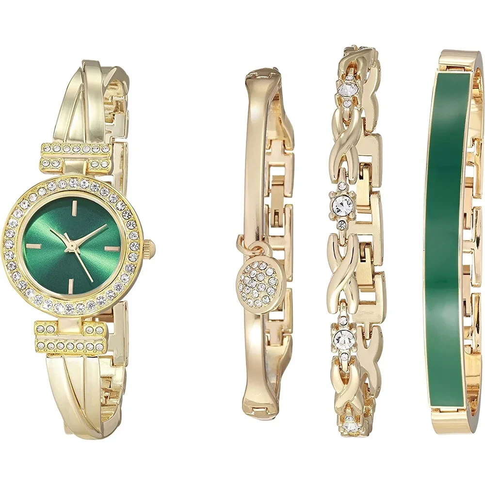 Free Sample Popular Fashion Women's Premium Crystal Ornament Bangle Watch Bracelet Set Gift Wristwatches 1