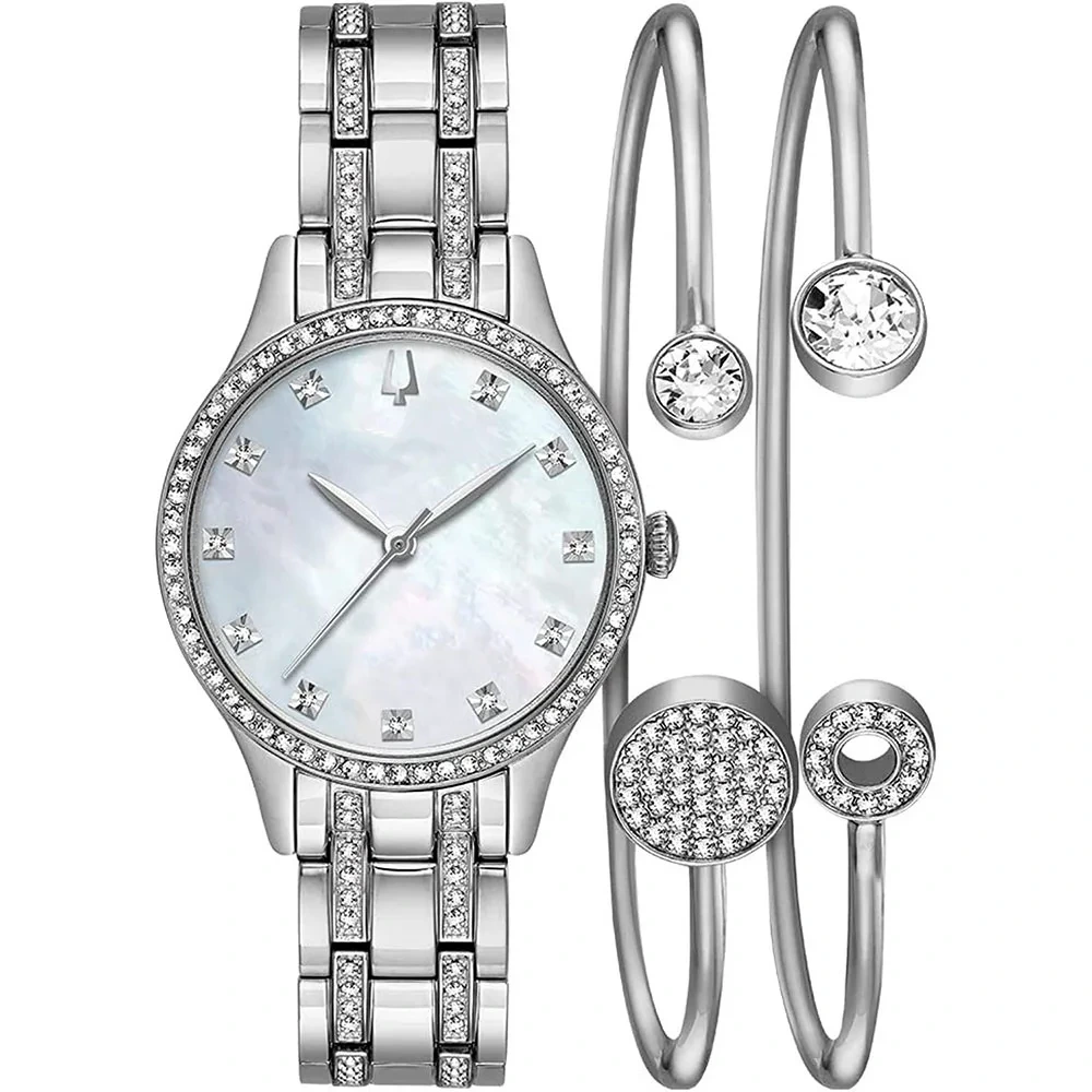 Free Sample Elegant Delicate Ladies Crystal Stainless Steel Pearl Quartz Watches Bangles Gift Wristwatch 1