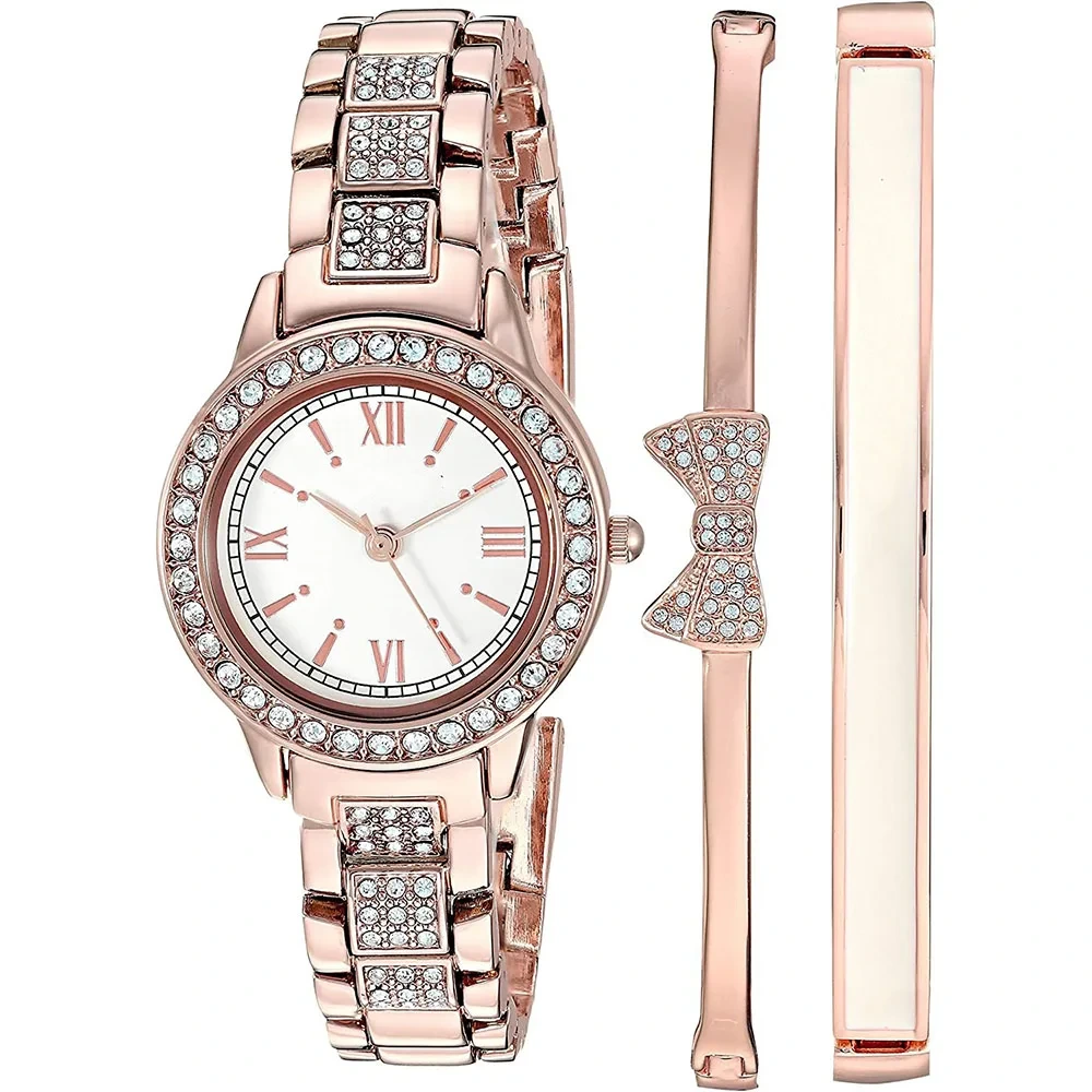 Set di orologi da polso regolabili con orologio da polso con ornamento in cristallo premium da donna elegante campione gratuito 1