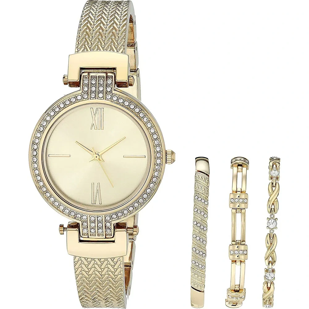 Campione gratuito di bracciale per orologio con ornamento in cristallo premium da donna alla moda, set di orologi da polso con lenti in cristallo minerale 1