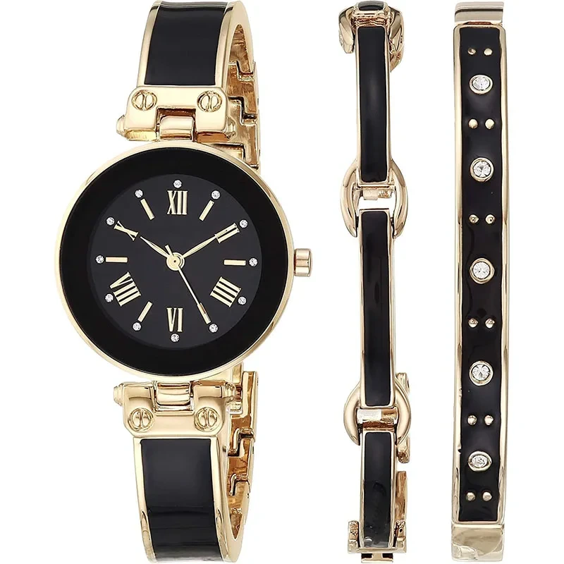 Amostra grátis elegante delicado feminino premium ornamento de cristal pulseira relógios conjunto feminino presente relógio de pulso 1