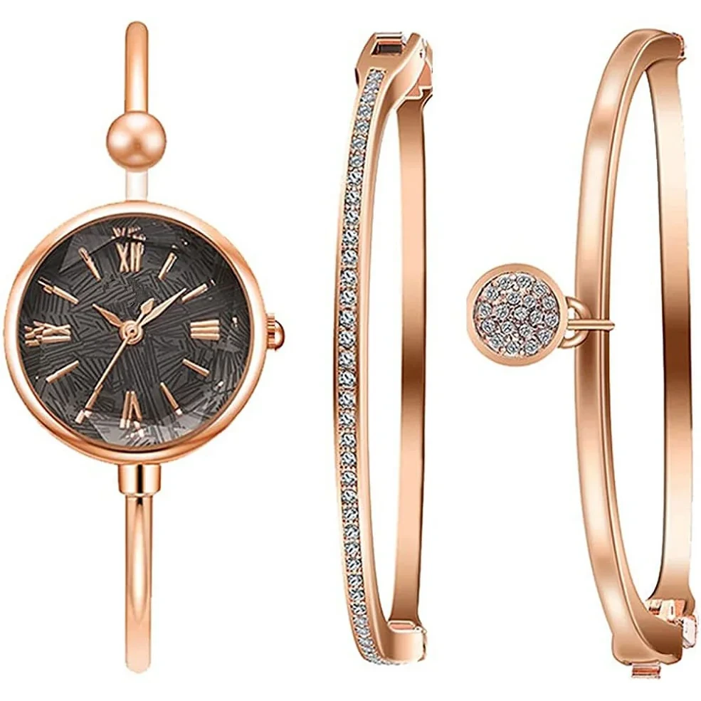 Neues elegantes Armband-Set für Damen, Strass-Armbanduhren, Armreifen, Perlen-Damen-Geschenkuhren 1