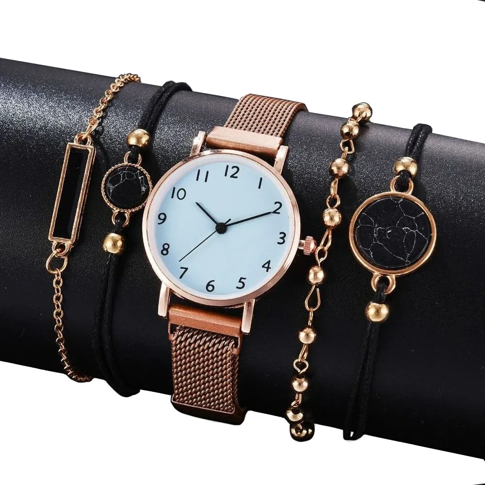 Nuevo estilo, conjunto de reloj de mujer con banda magnética, relojes de pulsera informales para mujer, relojes femeninos de regalo 1