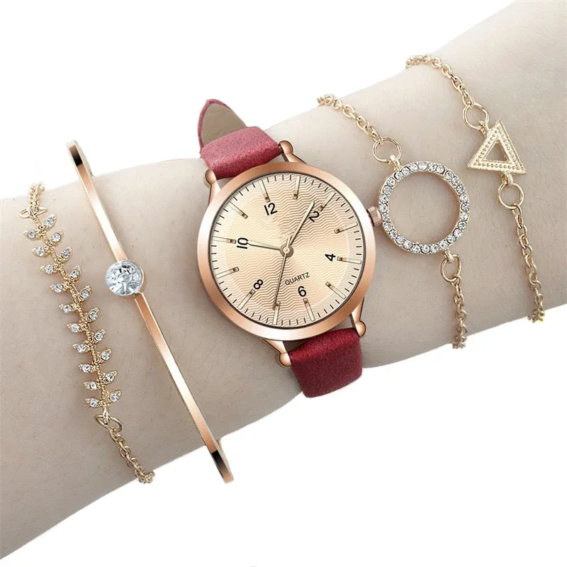 E Female Watch Set Women Quartz Wristwatch Leather Ladies Bracelet Casual Watches 1