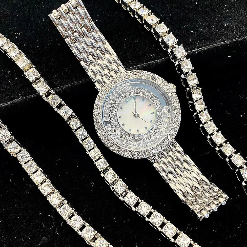 Kostenlose Probe elegante zarte Frauen Armband Halsketten Schmuck Set Uhr Dame Geschenke Uhren 4