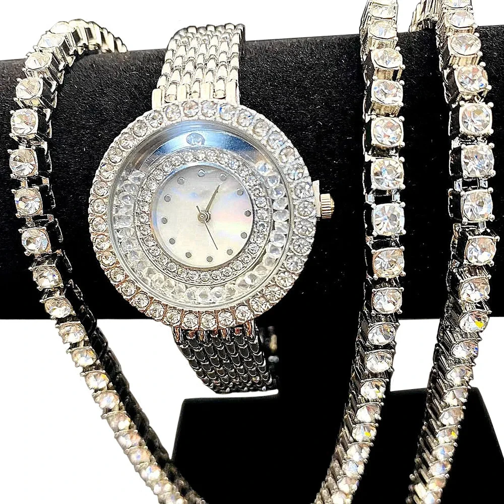 Amostra grátis elegante delicada mulheres pulseira colares conjunto de jóias relógio senhora presentes relógios 1