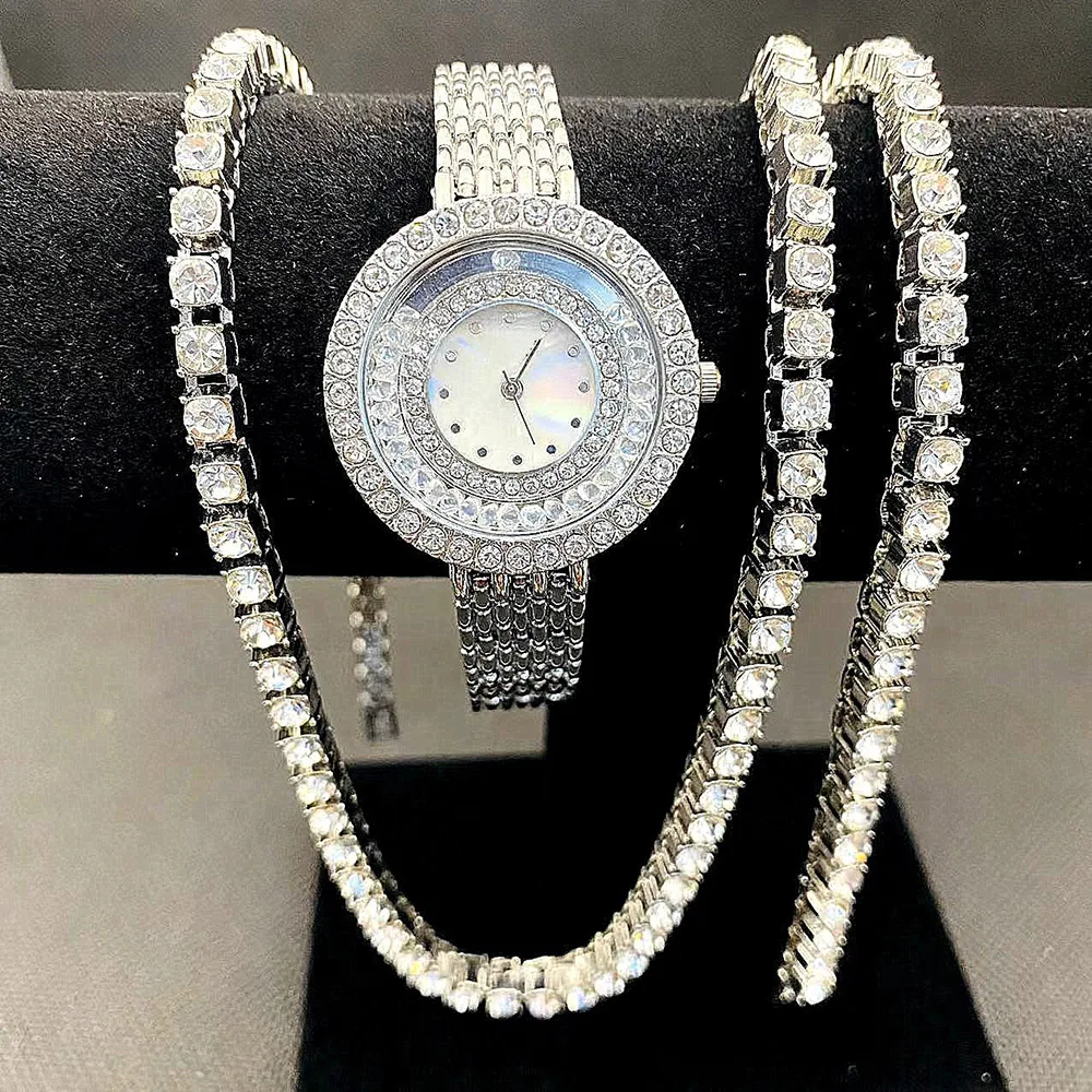 Kostenlose Probe elegante zarte Frauen Armband Halsketten Schmuck Set Uhr Dame Geschenke Uhren 2
