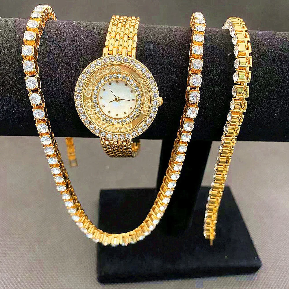 Kostenlose Probe elegante zarte Frauen Armband Halsketten Schmuck Set Uhr Dame Geschenke Uhren 5