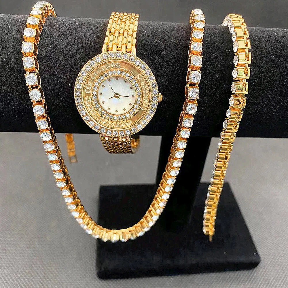 Kostenlose Probe elegante zarte Frauen Armband Halsketten Schmuck Set Uhr Dame Geschenke Uhren 3