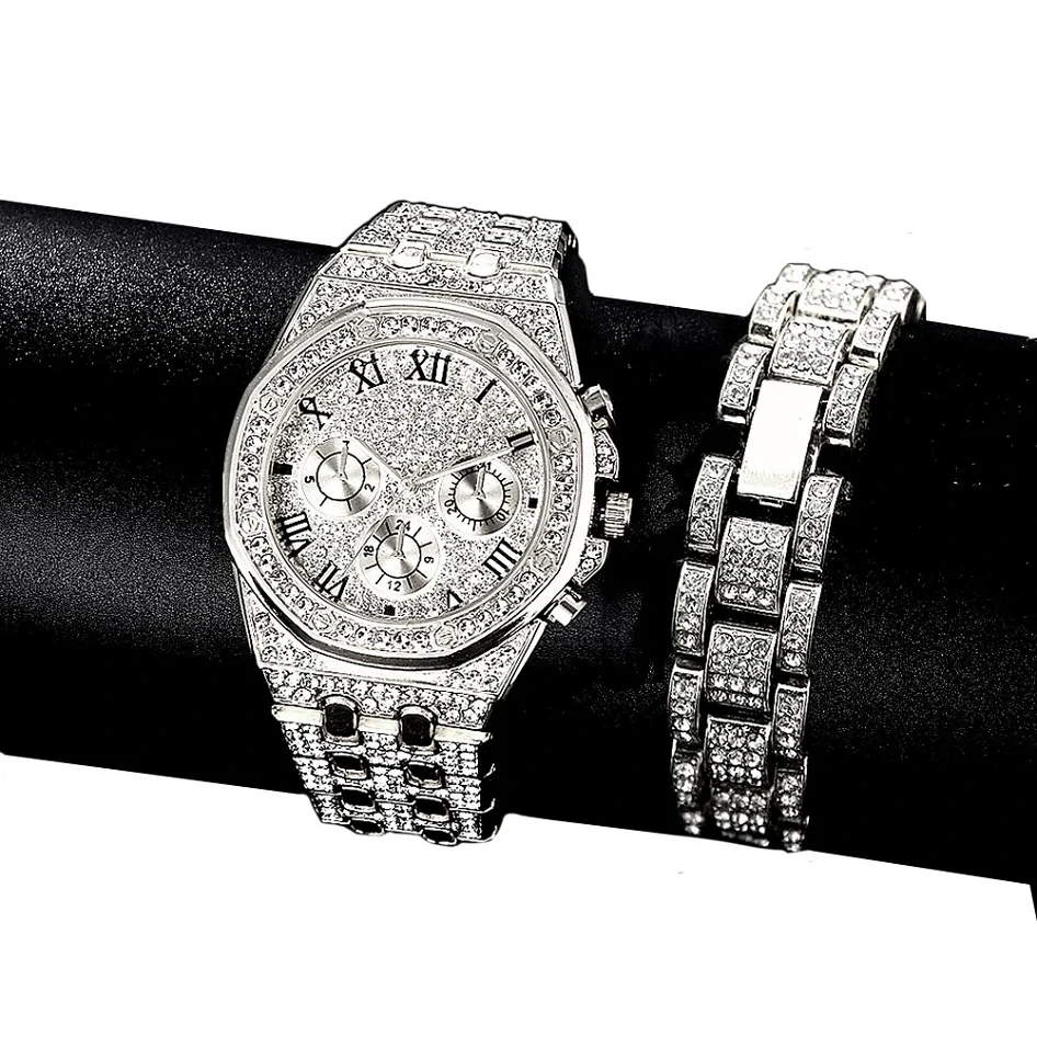 Kostenlose Probe, hochwertige Herren-Armbanduhr, Hip-Hop-Schmuckset, klassische, lässige Geschenkuhren für Männer 1