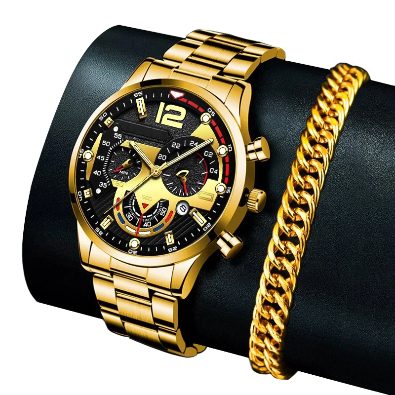 Free Sample Men Watches Male Bracelet Stainless Steel Quartz Calendar Business Luminous Watch 1