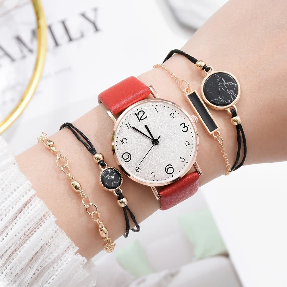 Échantillon gratuit femme montre ensemble Quartz cuir femmes montres Simple Style romain dames cadeau montres décontractées 1
