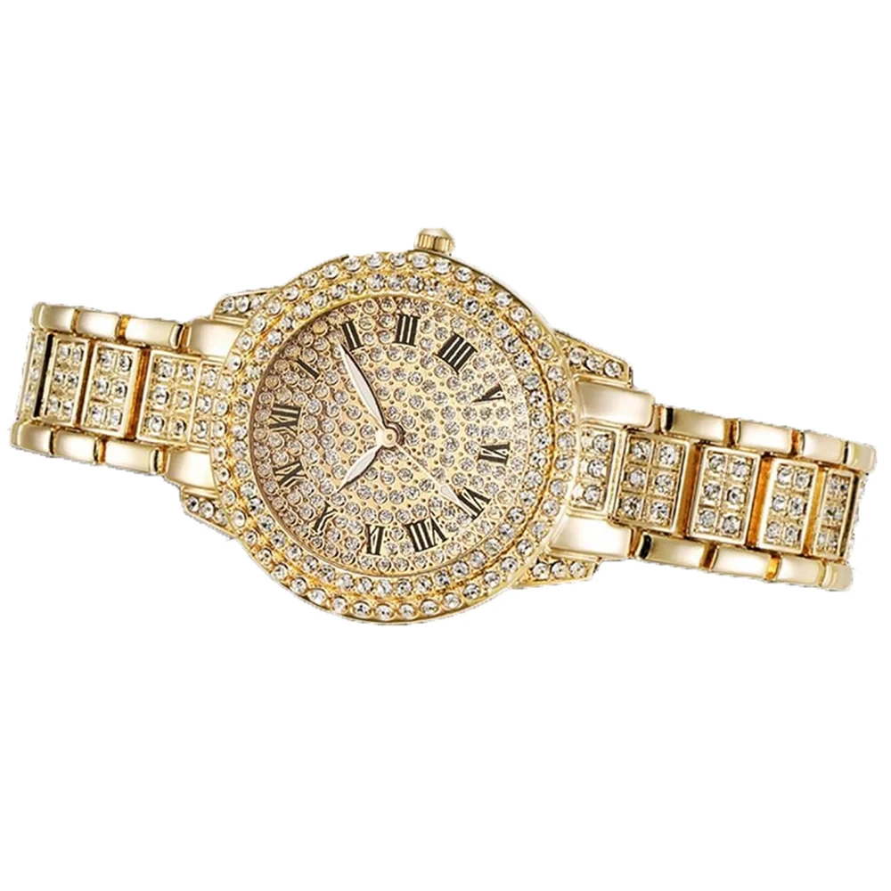 ฟรีตัวอย่างชุดสร้อยข้อมือชุดนาฬิการอบ Dial Pointer จอแสดงผลตกแต่งผู้หญิง Rhinestones ควอตซ์นาฬิกาของขวัญ 1
