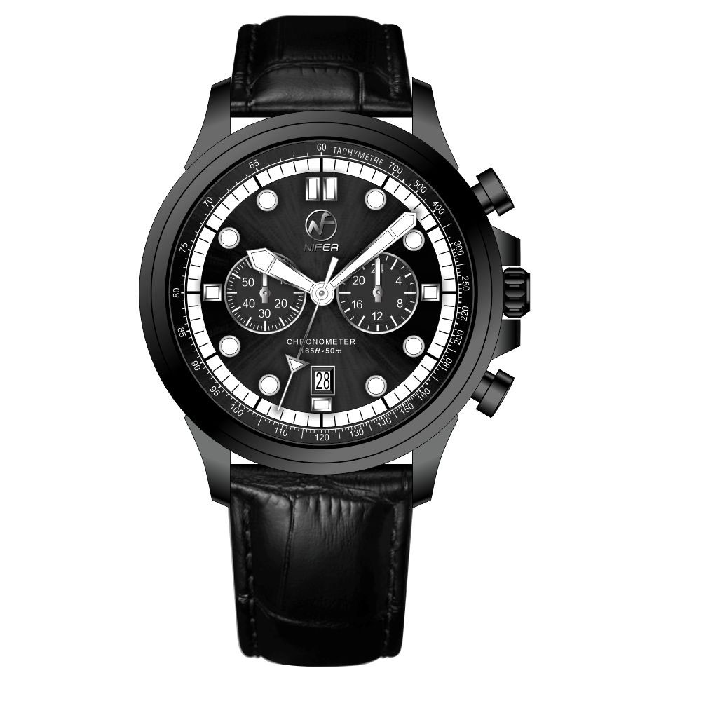 Nouveau Nifer marque vente chaude multifonctionnel saphir étanche classique hommes bracelet en cuir véritable montre à Quartz 3