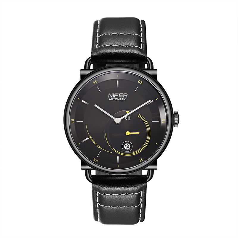 Men's leather strap stainless steel business casual automatic watch calendar display mechanical watch 1