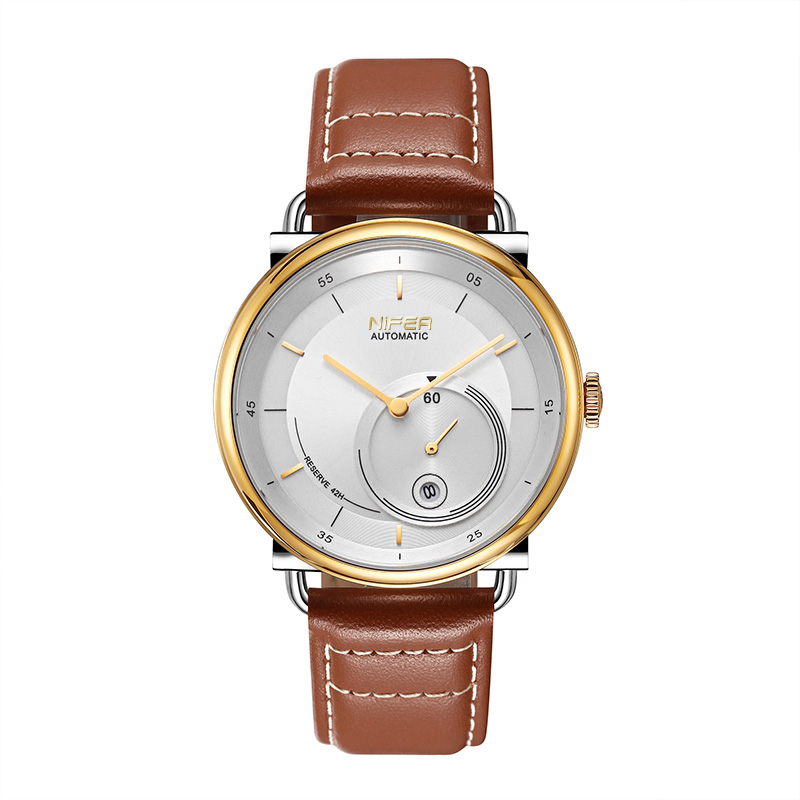 Men's leather strap stainless steel business casual automatic watch calendar display mechanical watch 4