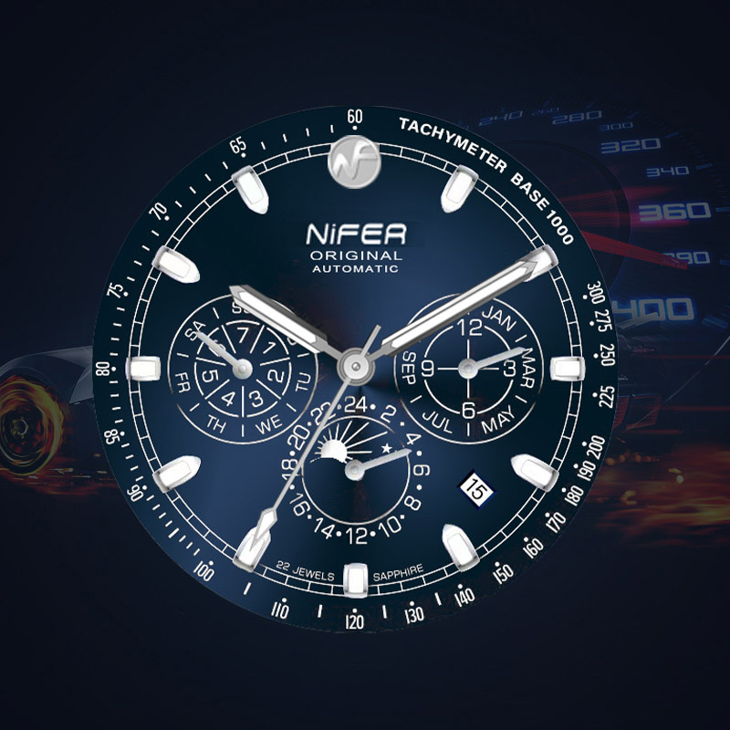 Men's Stainless Steel Moon Phase Multi-Function Calendar Chronograph Business Watch Mechanical Watch 2