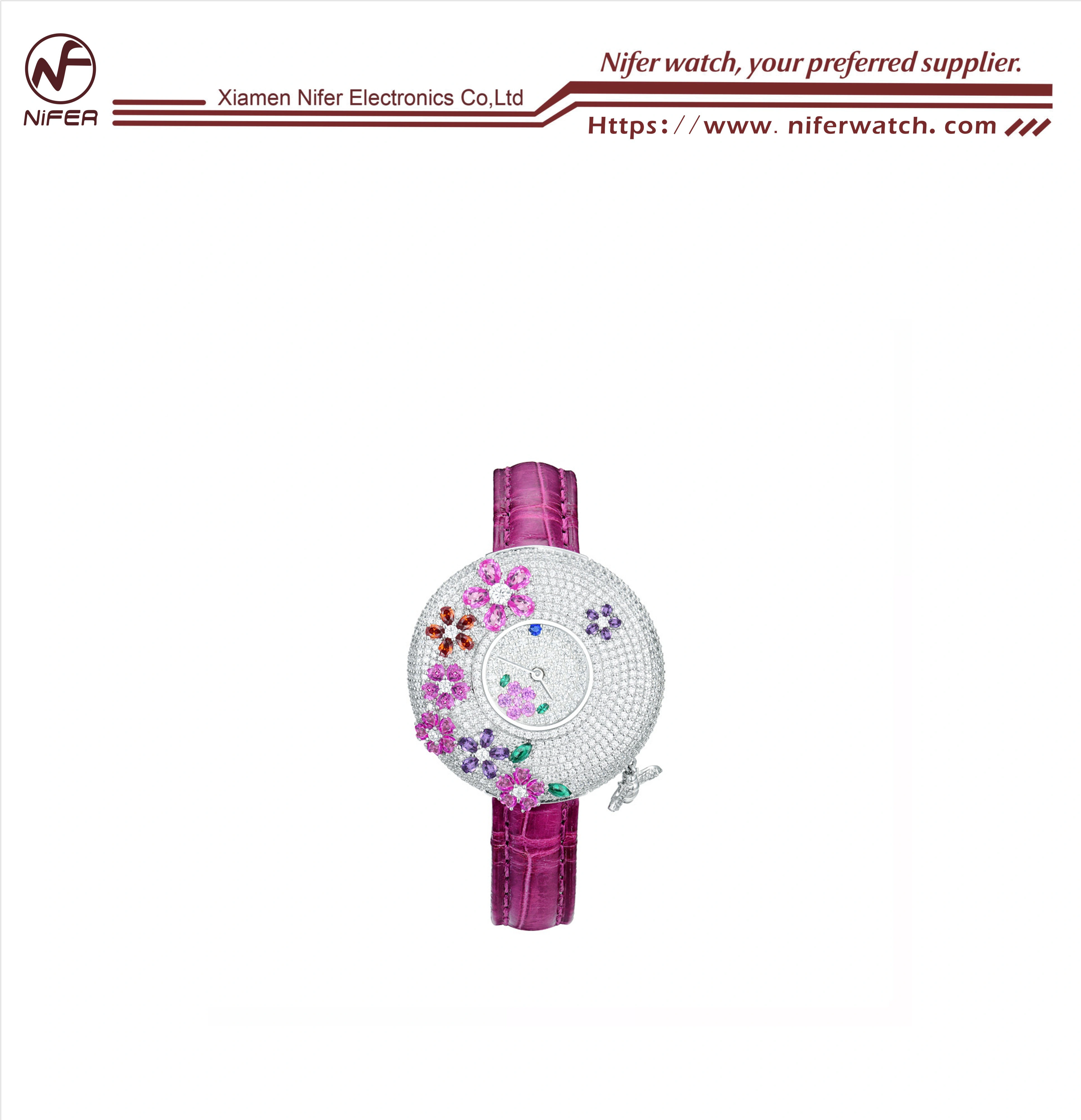 Pink flower gemstone inlaid women's watch, encounter romantic and elegant time 1
