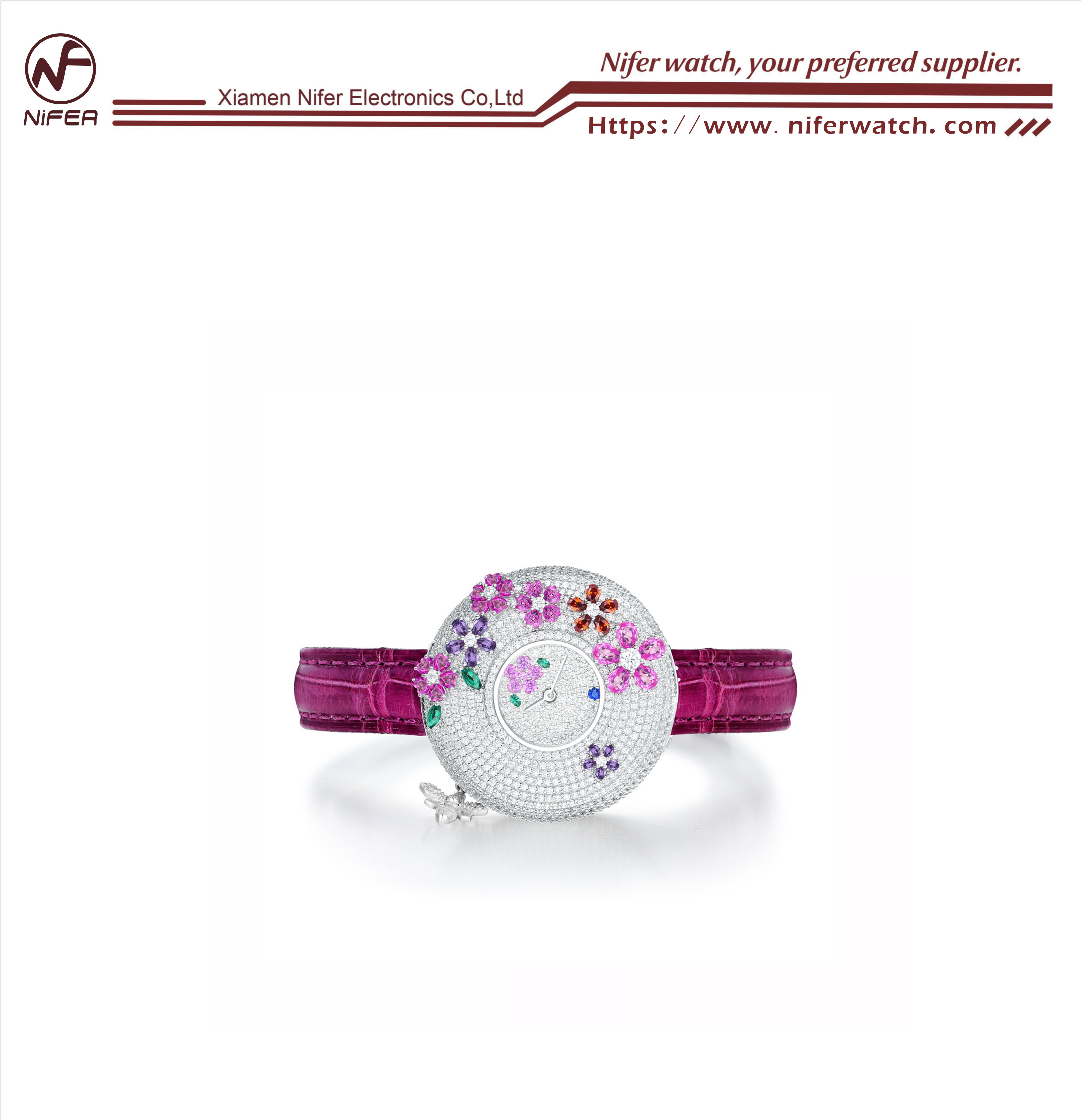 Pink flower gemstone inlaid women's watch, encounter romantic and elegant time 2
