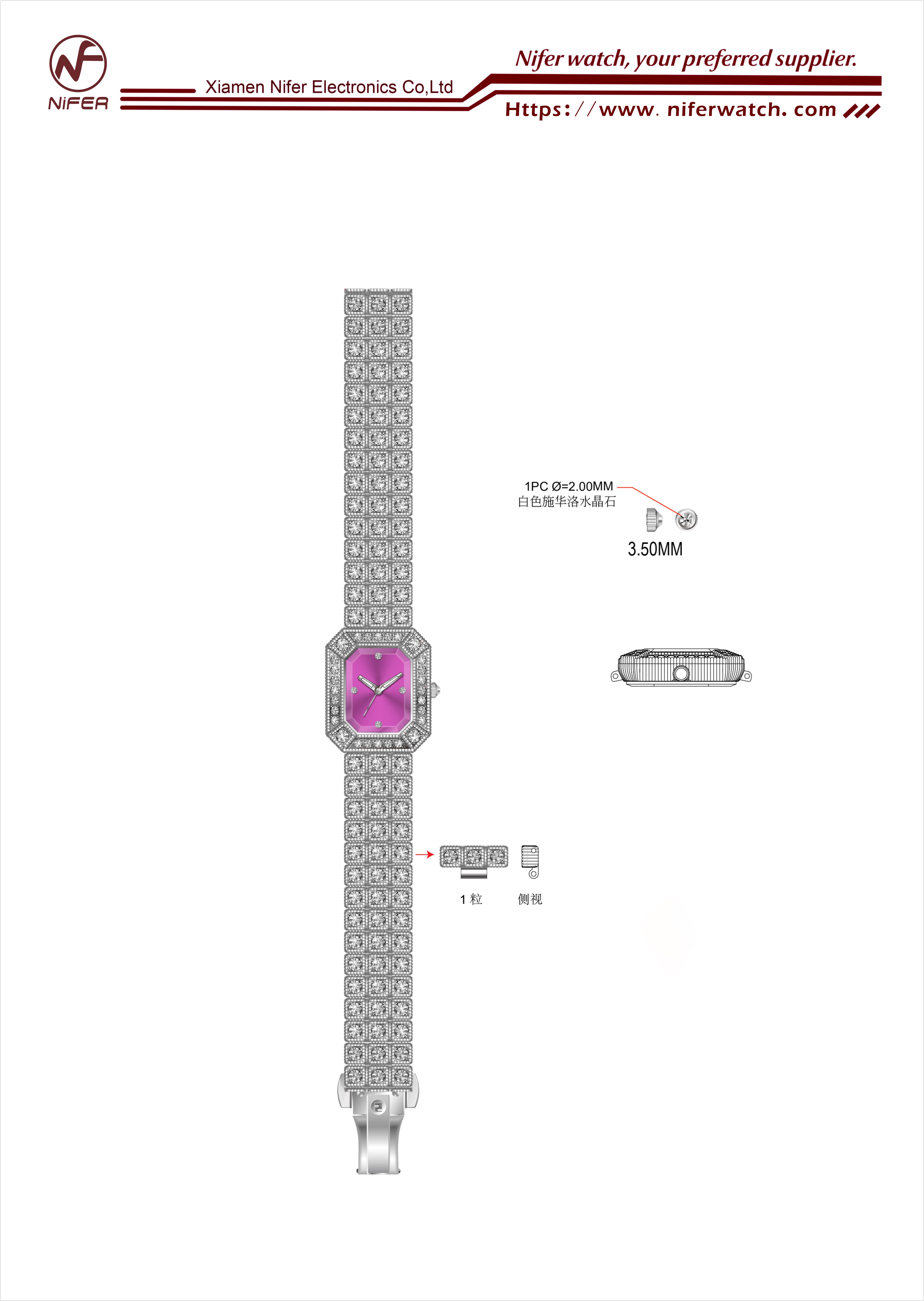 Silberne, diamantbesetzte Uhr mit rosa Zifferblatt, die eine schillernde Kombination aus Mode und Romantik vereint 1