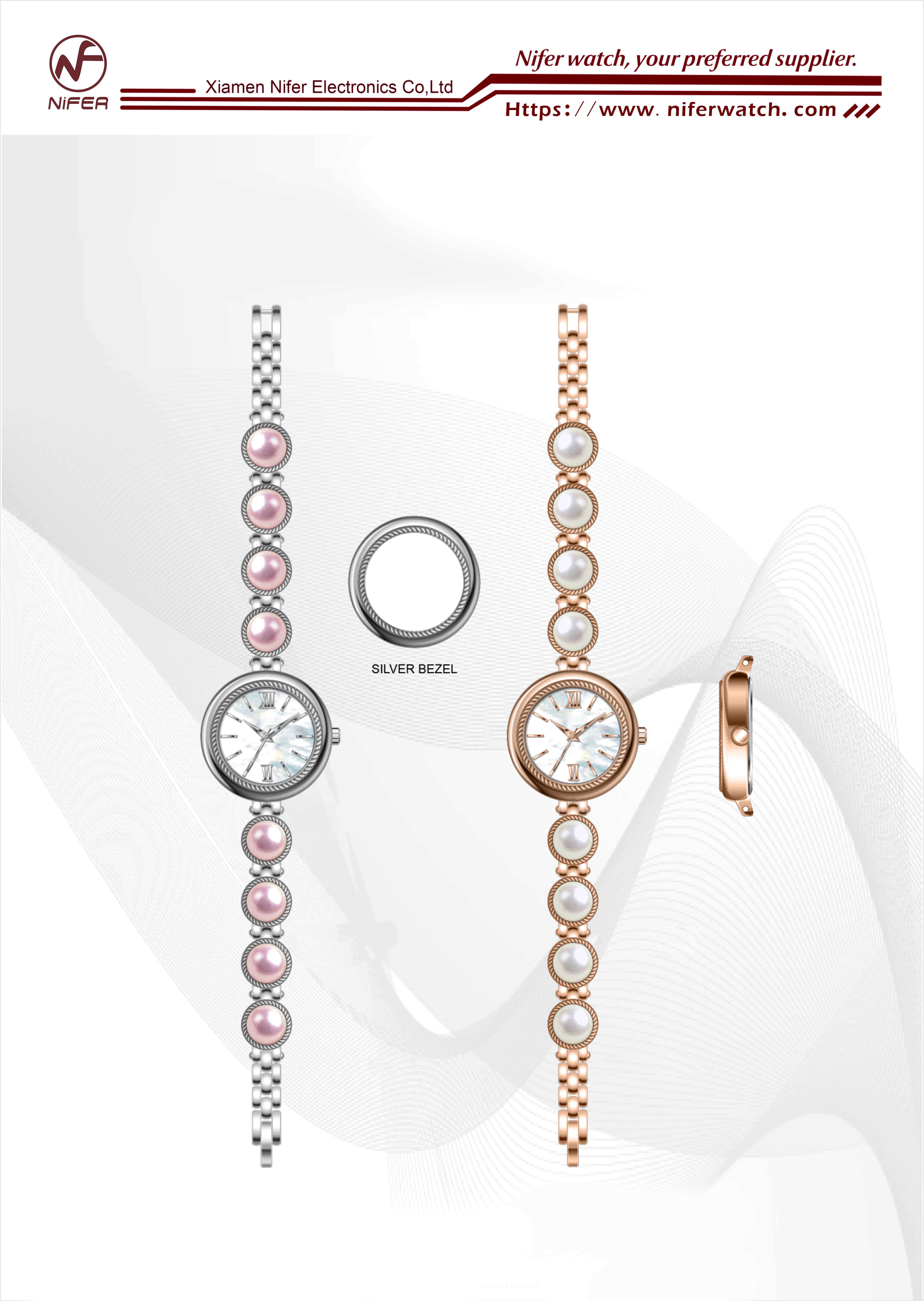 Pulseira de pérola com mostrador circular em formato de concha, exibindo um estilo vintage e elegante 1