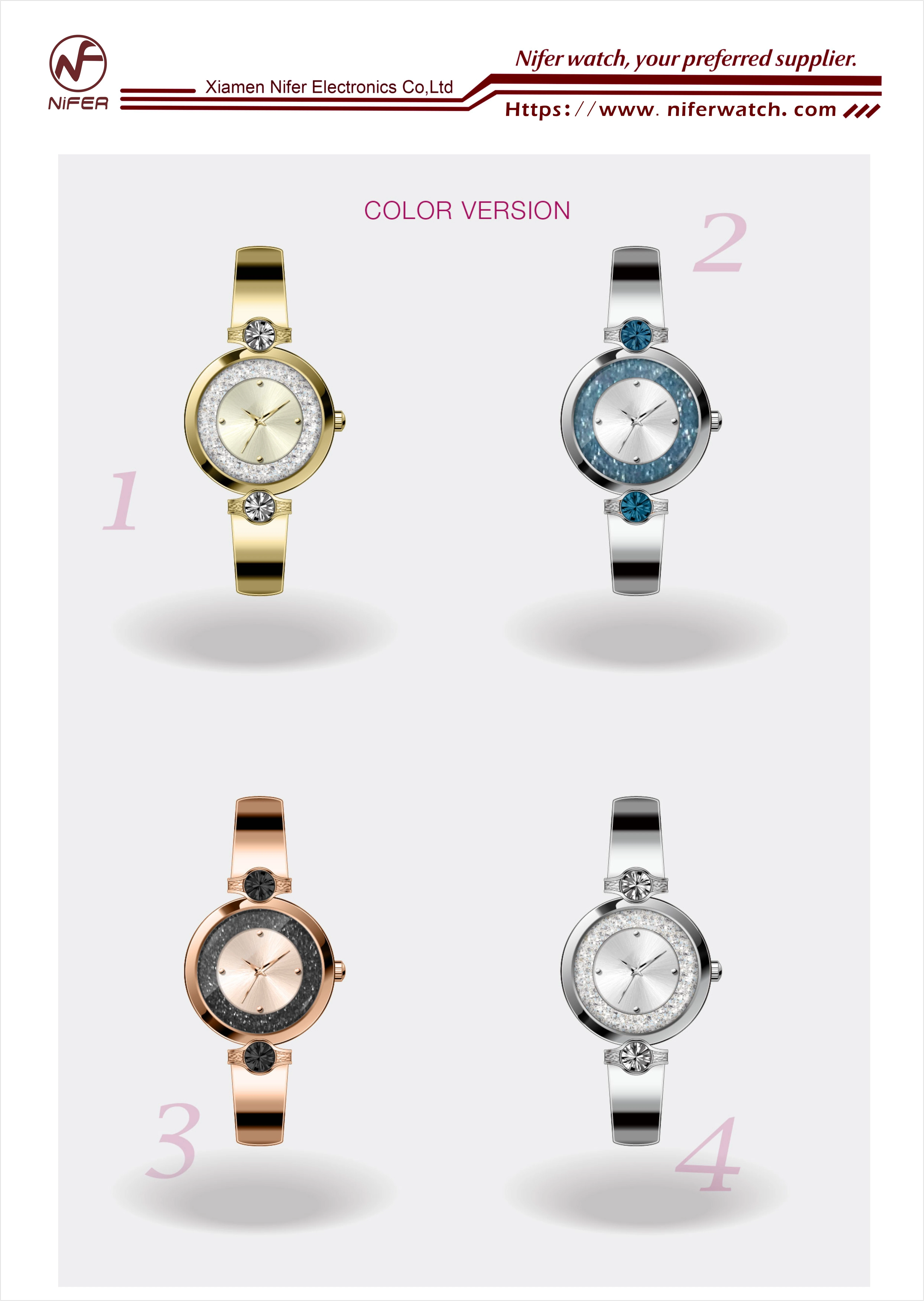 Reloj de pulsera circular de metal con incrustaciones de diamantes, que acompaña elegantemente y se encuentra con la belleza del tiempo. 1