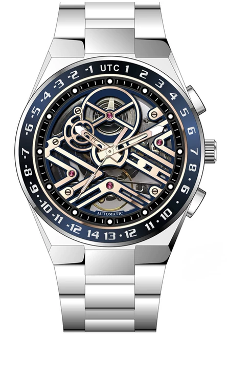 Nifer Montre homme chronographe squelette en acier inoxydable, cadran ouvert, mouvement UTC, étanche 3 ATM 1