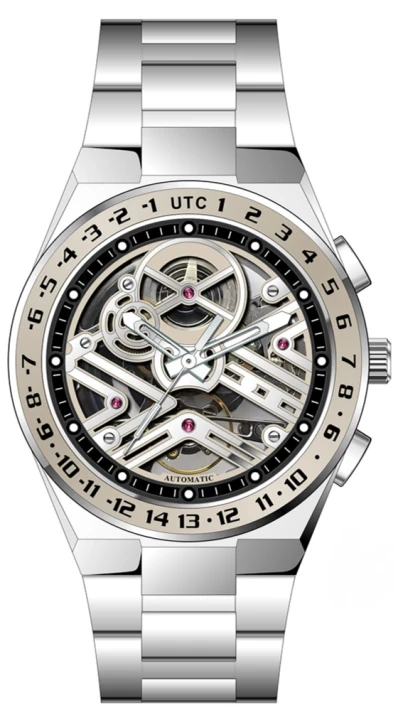 Nifer Montre homme chronographe squelette en acier inoxydable, cadran ouvert, mouvement UTC, étanche 3 ATM 2