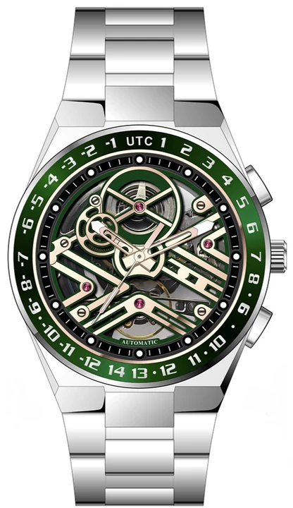 Nifer Montre homme chronographe squelette en acier inoxydable, cadran ouvert, mouvement UTC, étanche 3 ATM 3