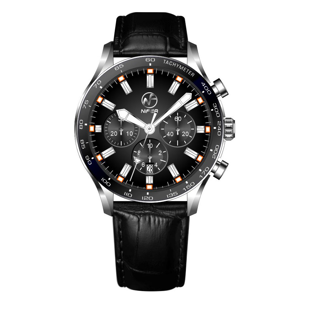 Relógio cronógrafo masculino de luxo – Quartzo multifuncional, pulseira de couro genuíno, resistente à água até 50 metros. 1