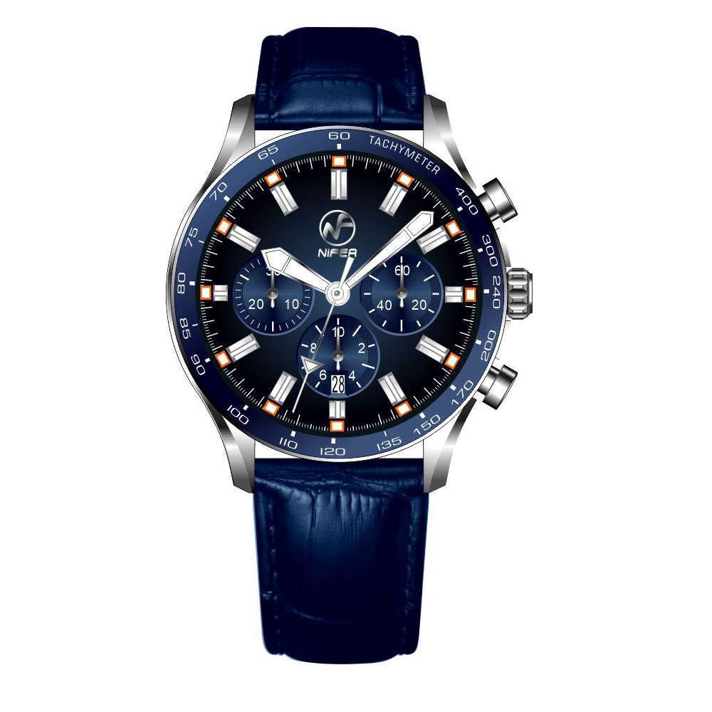 Relógio cronógrafo masculino de luxo – Quartzo multifuncional, pulseira de couro genuíno, resistente à água até 50 metros. 3