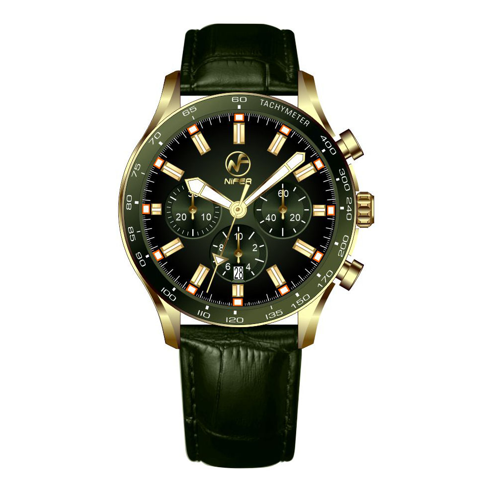 Relógio cronógrafo masculino de luxo – Quartzo multifuncional, pulseira de couro genuíno, resistente à água até 50 metros. 5
