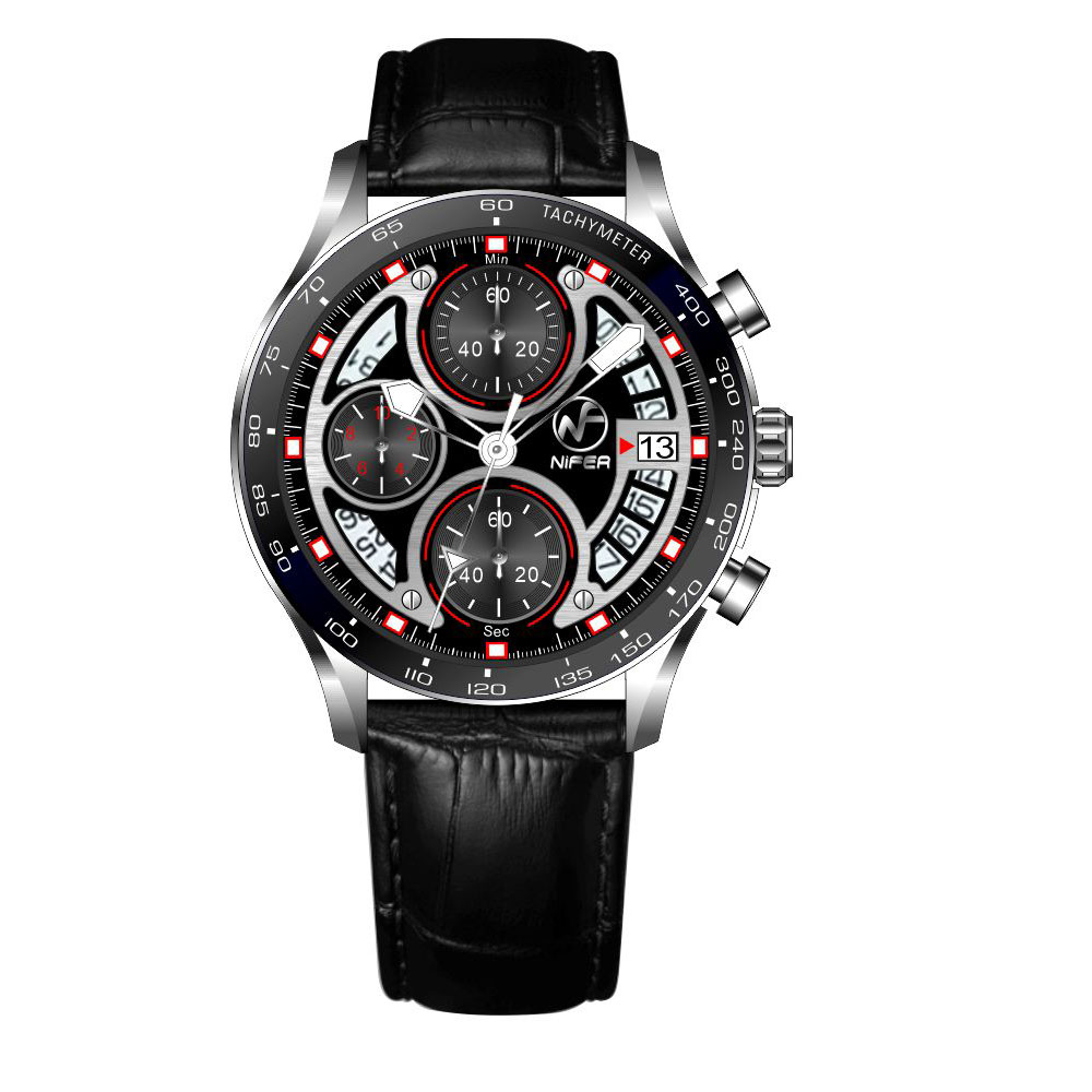 Relógio cronógrafo multifuncional – Design clássico de 41 mm com cristal de safira e pulseira de couro. 1