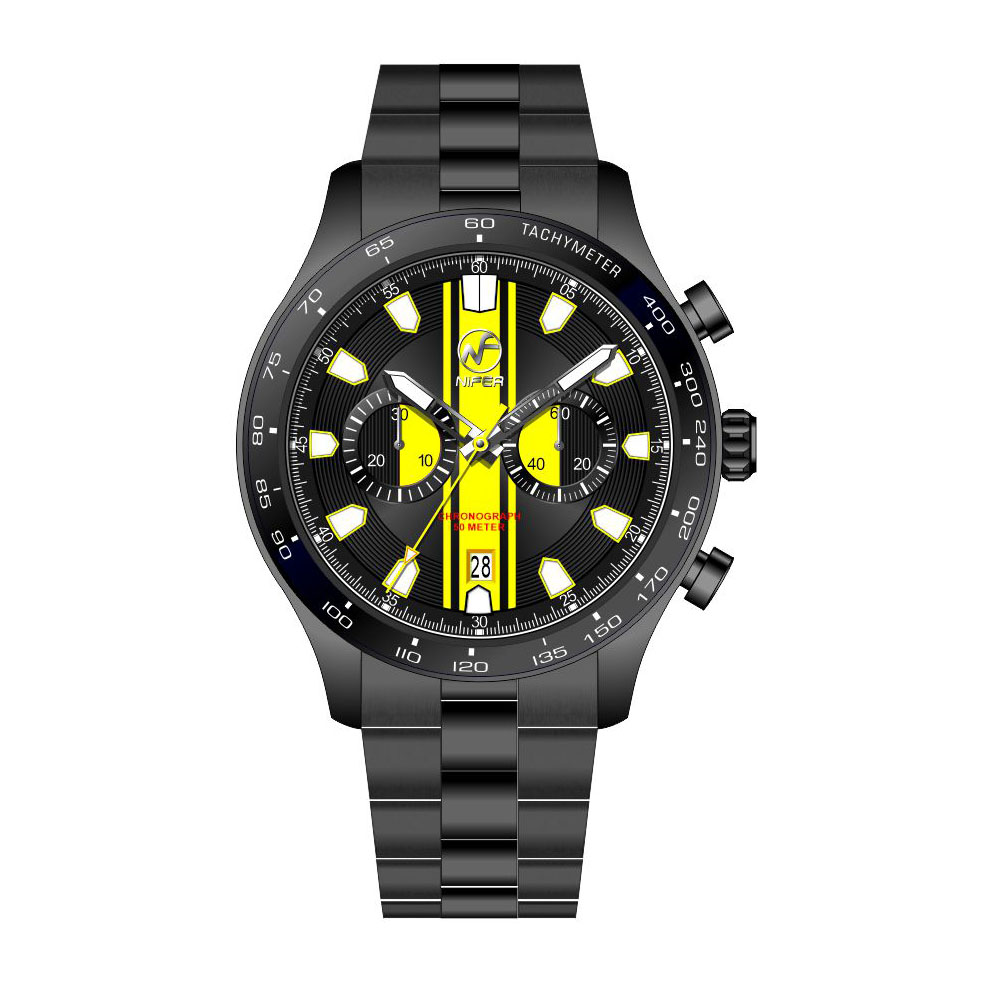 Chronographe de direction – Montre de 40 mm en acier inoxydable avec verre saphir et bracelet en acier 5