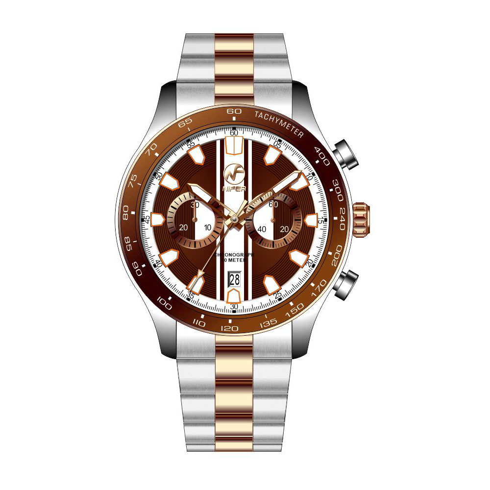 Chronographe de direction – Montre de 40 mm en acier inoxydable avec verre saphir et bracelet en acier 6
