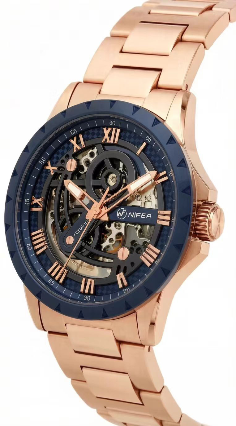 Skeleton Quartz Watch 50M Water Resistant Stainless Steel Wrist Watch 5