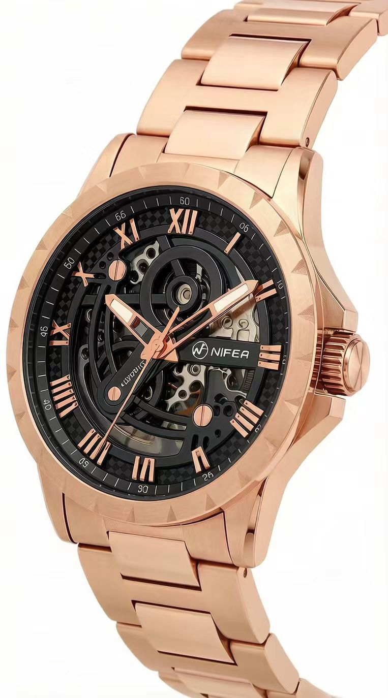 Skeleton Quartz Watch 50M Water Resistant Stainless Steel Wrist Watch 8