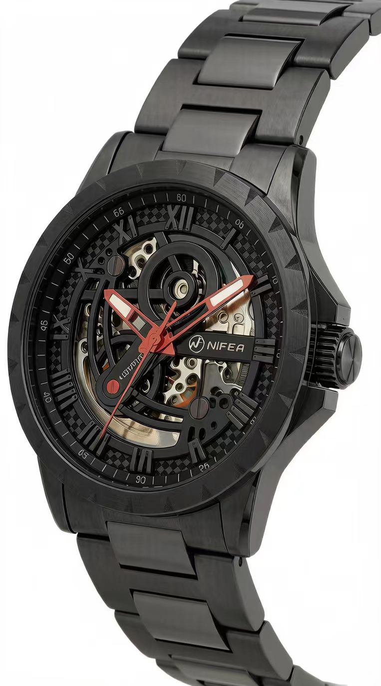 Skeleton Quartz Watch 50M Water Resistant Stainless Steel Wrist Watch 2