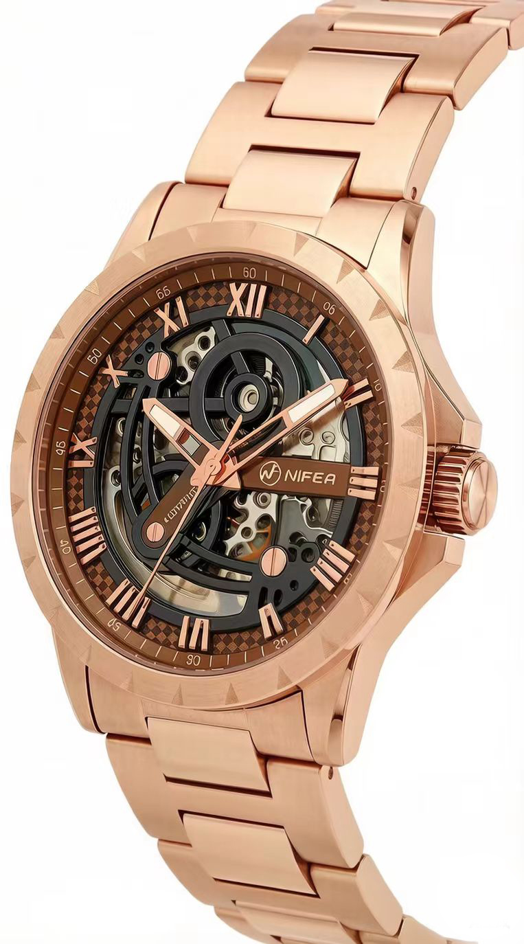 Skeleton Quartz Watch 50M Water Resistant Stainless Steel Wrist Watch 7