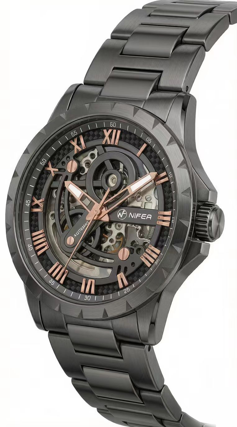 Skeleton Quartz Watch 50M Water Resistant Stainless Steel Wrist Watch 3