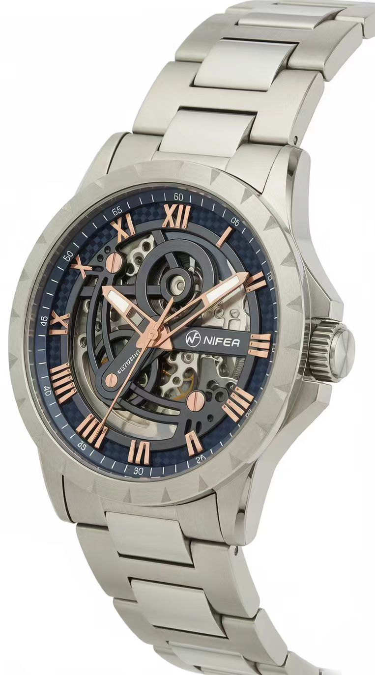 Skeleton Quartz Watch 50M Water Resistant Stainless Steel Wrist Watch 4