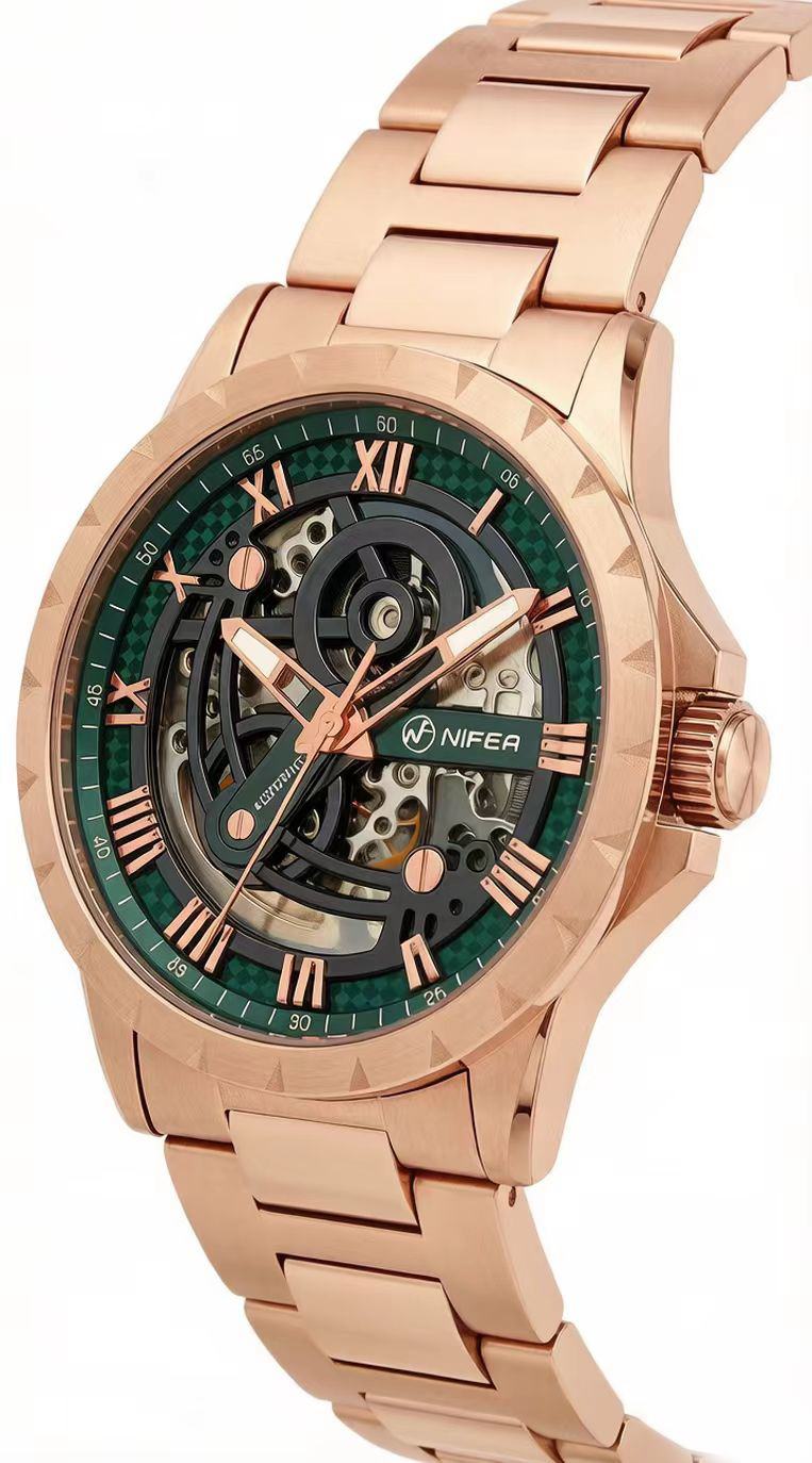 Skeleton Quartz Watch 50M Water Resistant Stainless Steel Wrist Watch 6