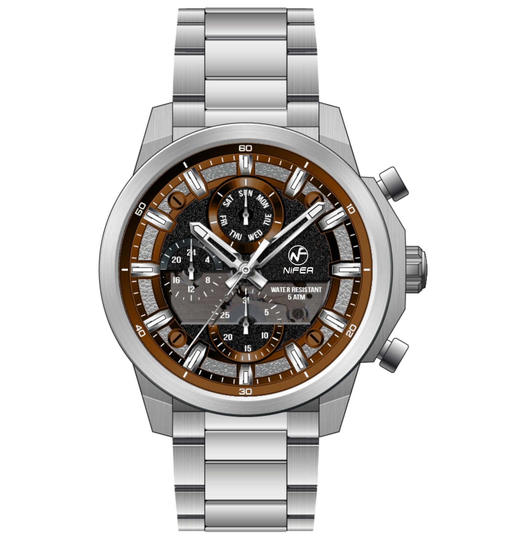 Nifer Multifunktions-Chronograph, Quarz-Armbanduhr, Edelstahl, Sportarmbanduhr für Herren 2